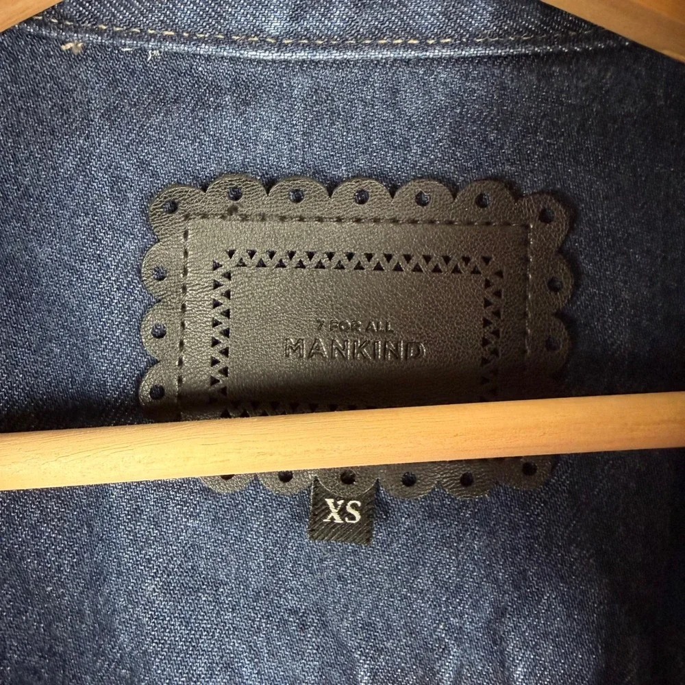 7 For All Mankind Denim Jumpsuit XS Dark Wash Puff Sleeve Wide Leg Blue - Picture 3 of 11